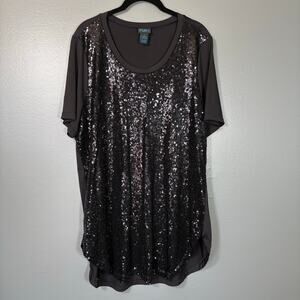 Rue+ Black Sequin Front Dopamine Glam T-Shirt - 1X - Women's Plus Size Long Top